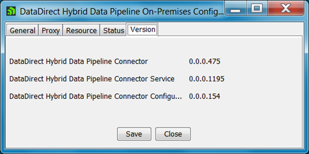 Version tab of the On-Premises Connector Configuration Tool