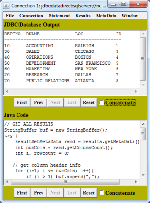 Connection window showing data inserted before the first save point