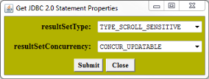 Get JDBC 2.0 Statement Properties window