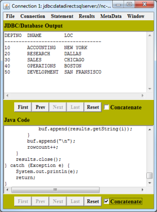 Connection window showing table with new record