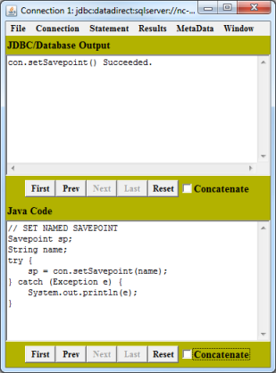 Connection window showing save point succeeded