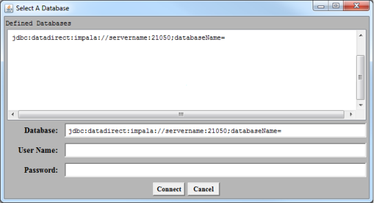 The Select a Database dialog box