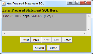 Get Prepared Statement SQL window with SQL statement