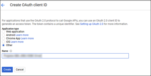 Create OAuth client ID screen