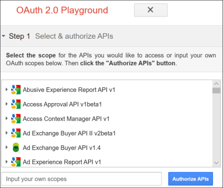 OAuth 2.0 Playground - Authorize APIs