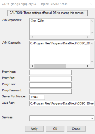 The SQL Engine tab of the ODBC Google BigQuery Driver Setup dialog box