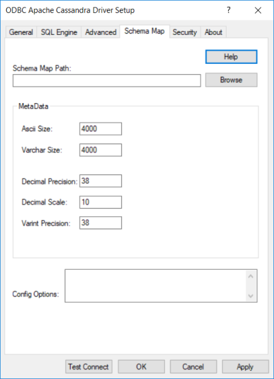 The Schema Map Tab of the ODBC Driver for Cassandra Setup dialog box
