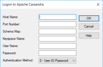 The Logon to Apache Cassandra dialog box