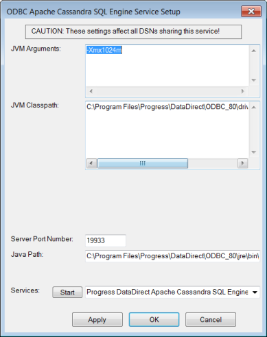 The SQL Engine tab of the ODBC Cassandra Driver Setup dialog box