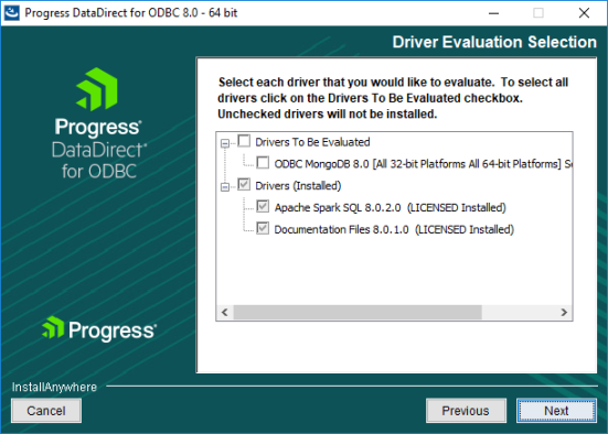 Driver Evaluation Selection window