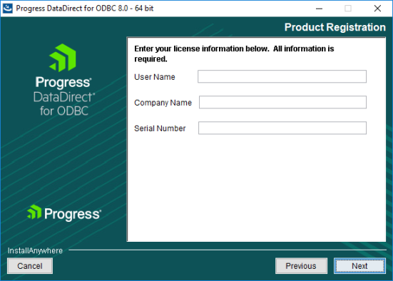 Product Registration window with all fields blank