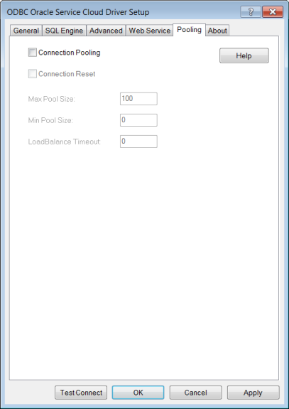 The Pooling tab of the ODBC Oracle Service Cloud Driver Setup dialog box