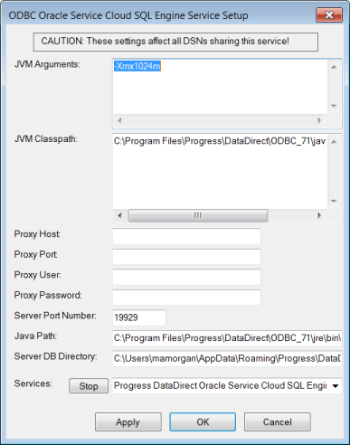 The SQL Engine tab of the ODBC Oracle Service Cloud Driver Setup dialog box