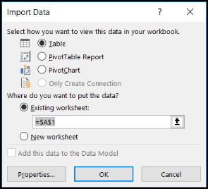 Import Data window