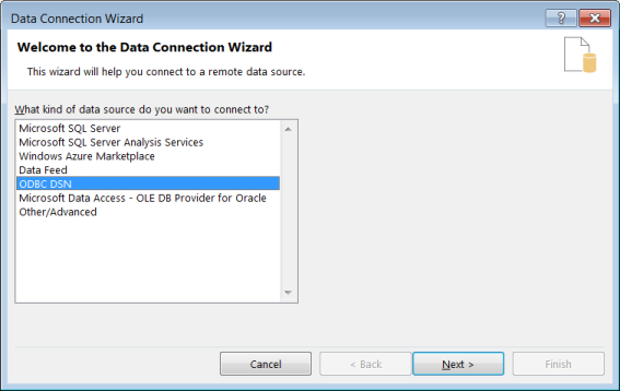Excel Data Connection Wizard