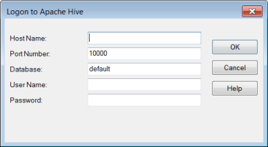 The Logon to Apache Hive dialog box