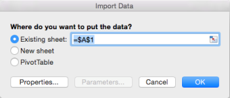 Import Data window