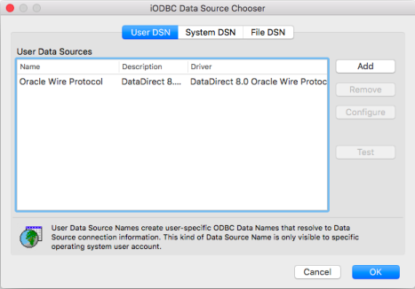 iODBC Data Source Chooser Window