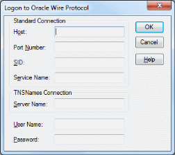 The Logon to Oracle Wire Protocol dialog box