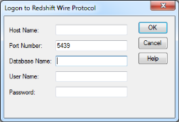 The Logon to Amazon Redshift Wire Protocol dialog box