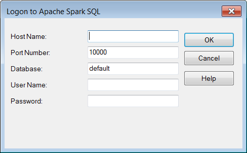 The Logon to Apache Spark SQL dialog box